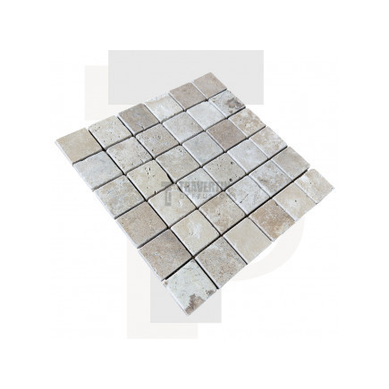 Mosaïque travertin Classic mix - vieillie - 4,8x4,8x1cm - filet 30x30cm